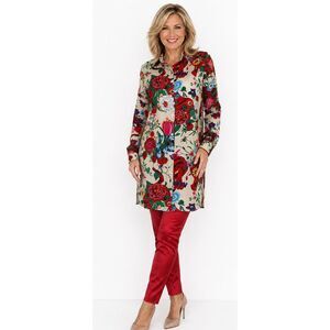 AKIRA L 12 14 Flora Tiger Colorful Asian Fusion Long Tunic Top Dress